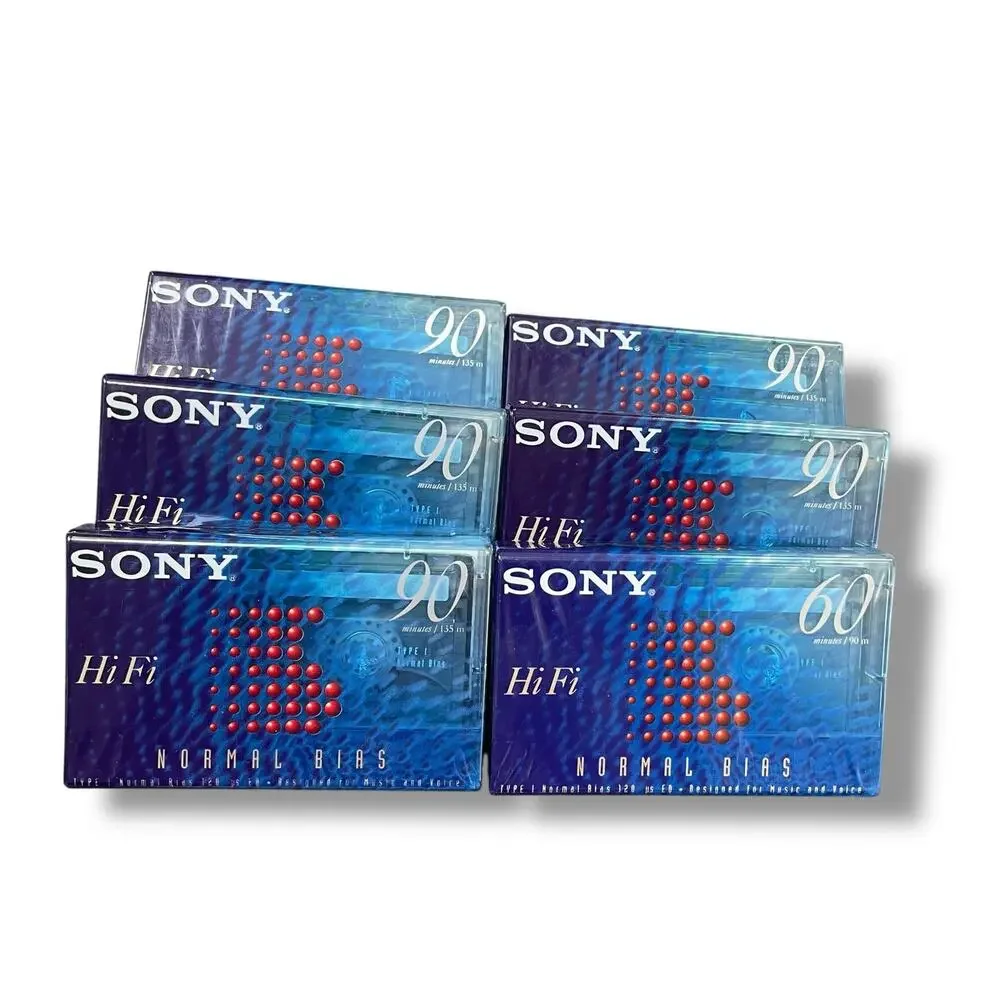 Sony Blank Audio Cassette Tape Lot x6 Hi-Fi Normal Bias Type I 90/60 Min Sealed